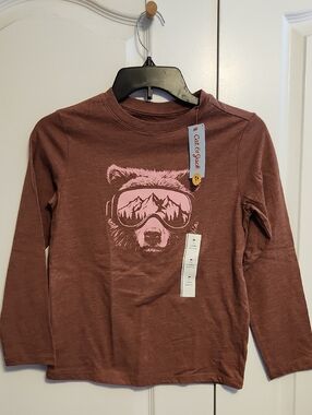 Cat & Jack Long-Sleeve Bear Graphic Tee - Brown with Pink Print